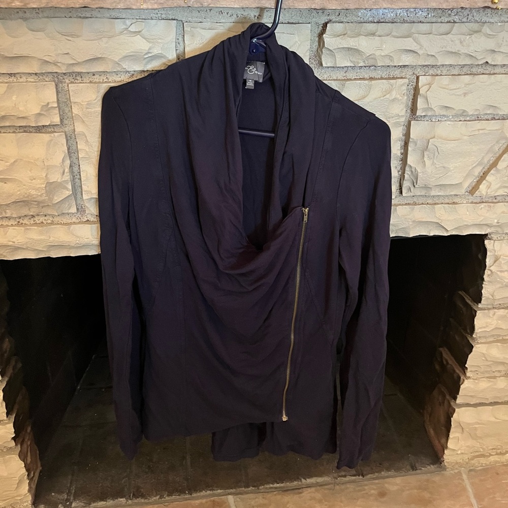 Navy Moto jacket style sweatshirt